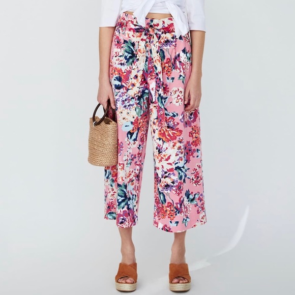 zara floral culottes with tie belt 💐 - Picture 3 of 4